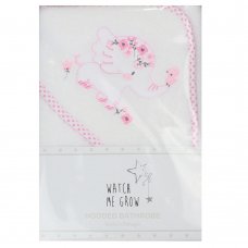 WF1664: Baby White/Pink Elephant  Hooded Towel/Robe